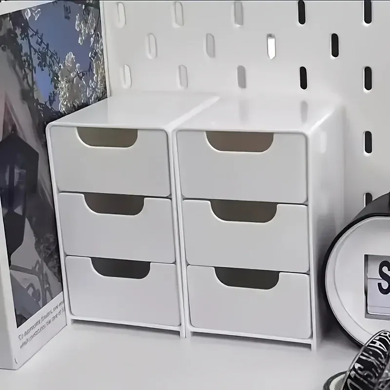 Organisateur de bureau élégant à 3 niveaux avec tiroirs – Rangement pour fournitures, bijoux et cosmétiques – Boîte de séparation portable 2