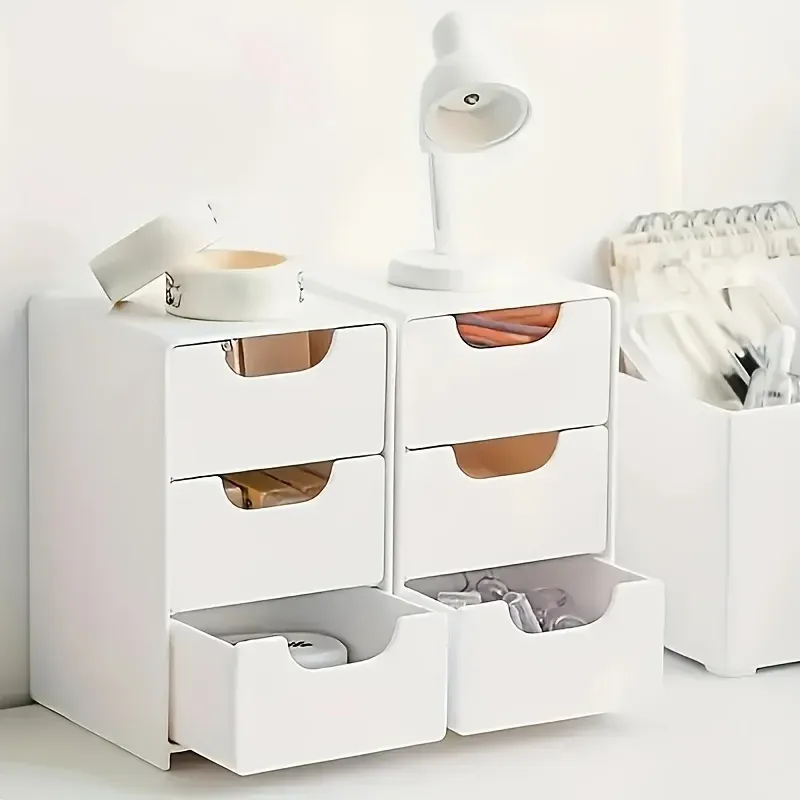 Organisateur de bureau élégant à 3 niveaux avec tiroirs – Rangement pour fournitures, bijoux et cosmétiques – Boîte de séparation portable 3