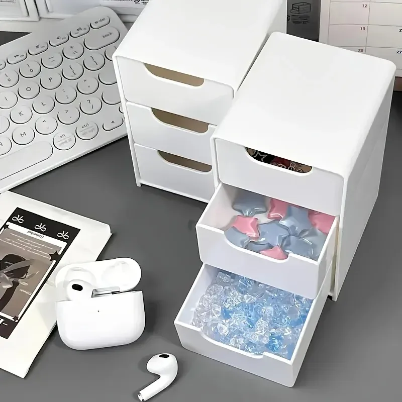 Organisateur de bureau élégant à 3 niveaux avec tiroirs – Rangement pour fournitures, bijoux et cosmétiques – Boîte de séparation portable 5