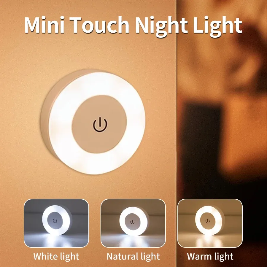 Veilleuse LED rechargeable 6 cm à interrupteur tactile, applique murale sans fil, 3 couleurs, intensité variable