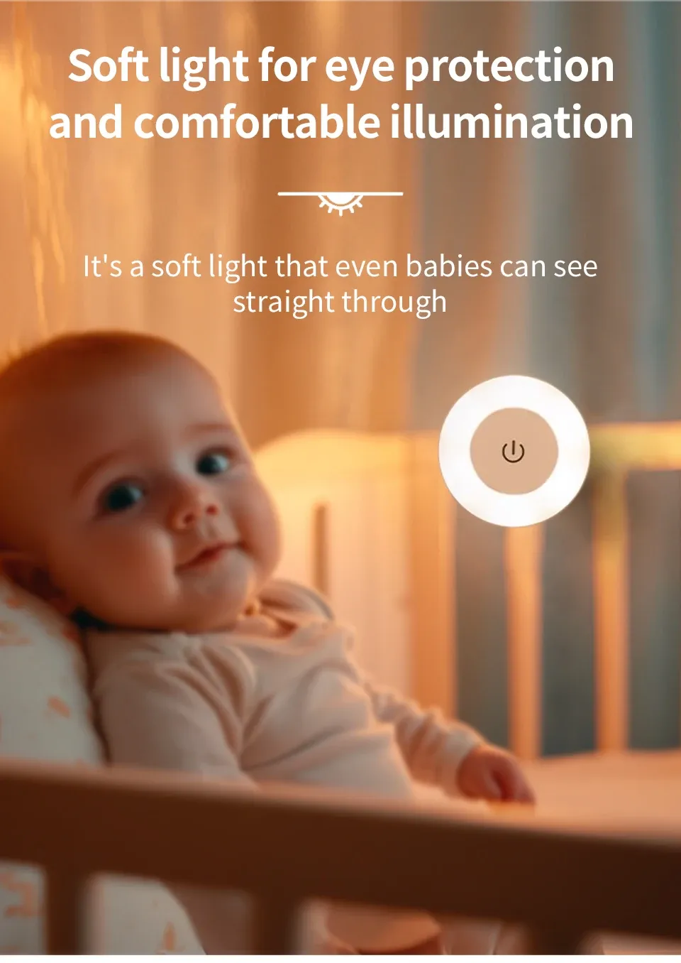 Détail de la veilleuse LED et de son interrupteur tactile