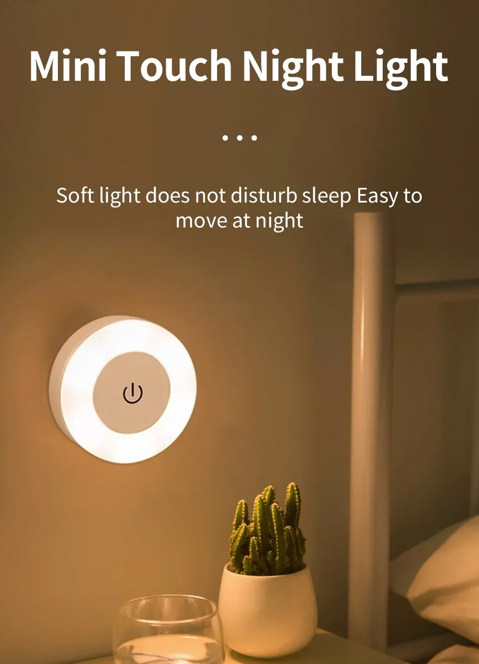 Veilleuse LED rechargeable au design épuré, vue d'ensemble