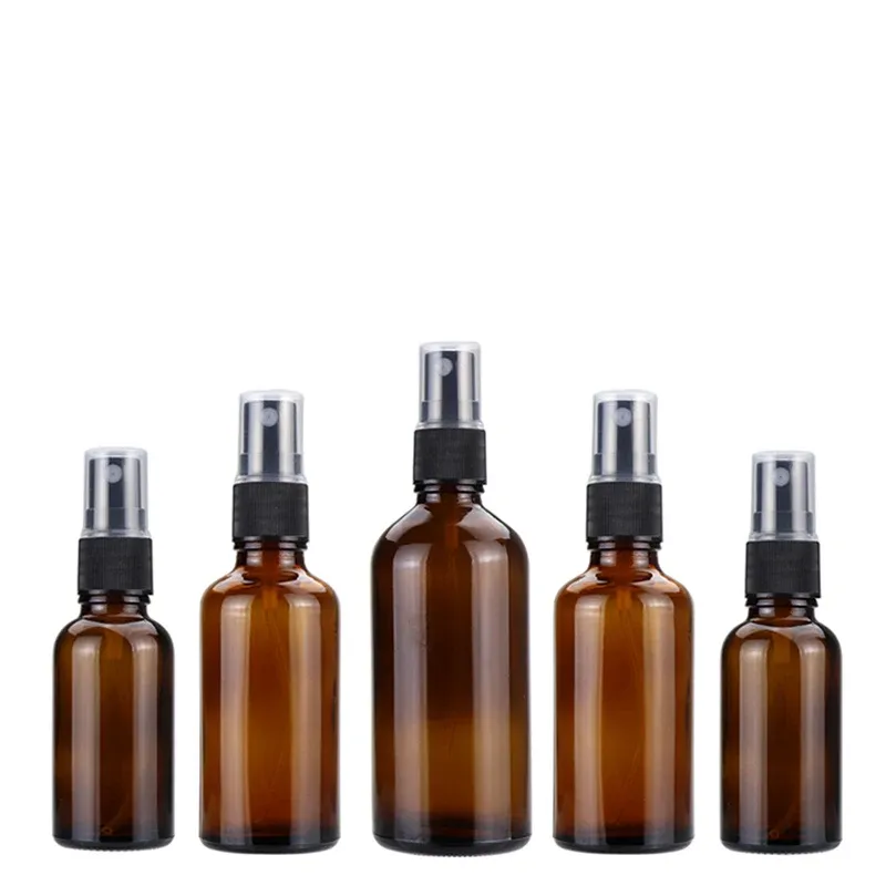 Bouteille vaporisateur en verre ambré avec pompe noire, rechargeable pour voyage, parfum et huiles - Image 1