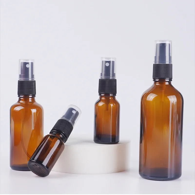 Bouteille vaporisateur en verre ambré avec pompe noire, rechargeable pour voyage, parfum et huiles 4