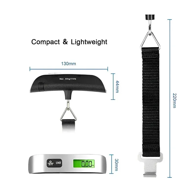 Balance électronique portable pour bagages à main, 110 lb / 50 kg, écran LCD numérique, pèse-valise de voyage 6