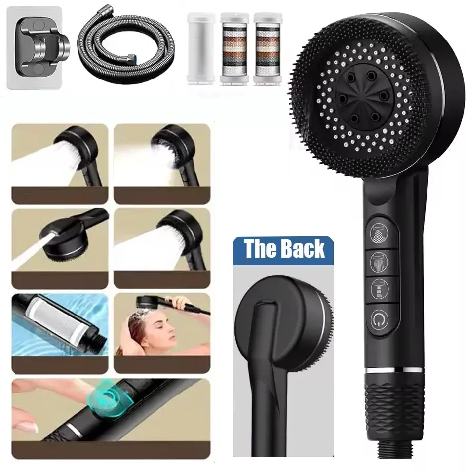Pommeau de douche haute pression filtrant, 4 modes de jet, avec joint d'étanchéité