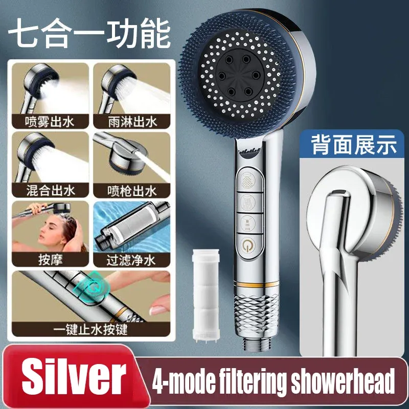 Pommeau de douche haute pression filtrant, 4 modes de jet, avec joint d'étanchéité 9