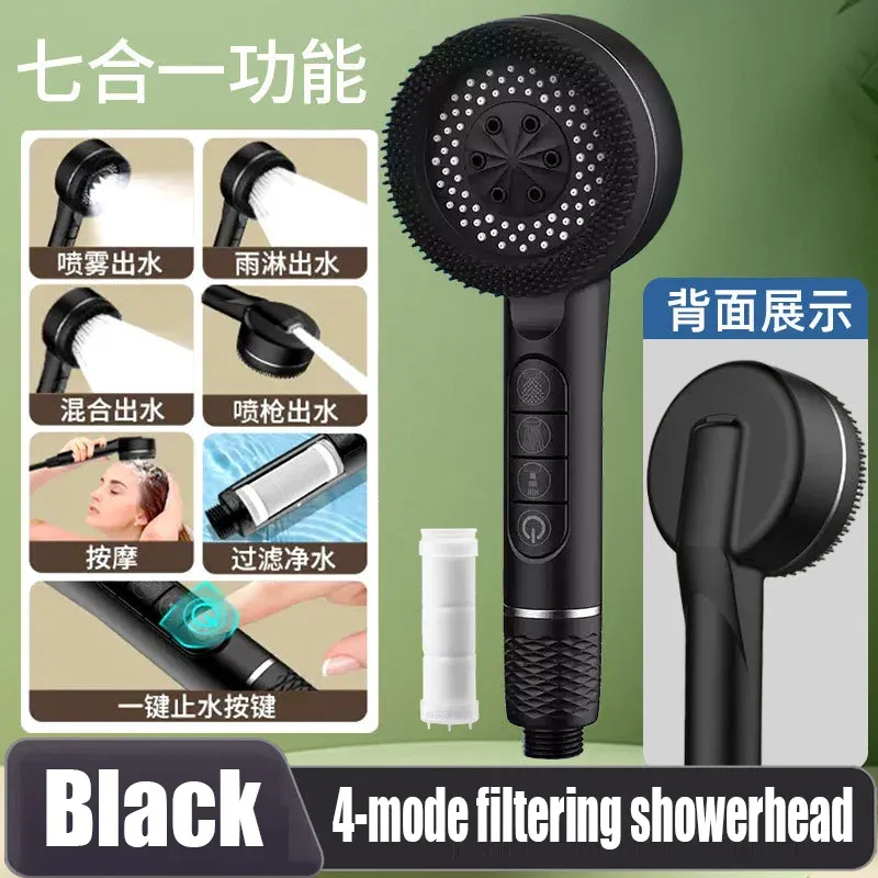 Pommeau de douche haute pression filtrant, 4 modes de jet, avec joint d'étanchéité 8