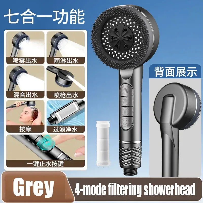 Pommeau de douche haute pression filtrant, 4 modes de jet, avec joint d'étanchéité 7