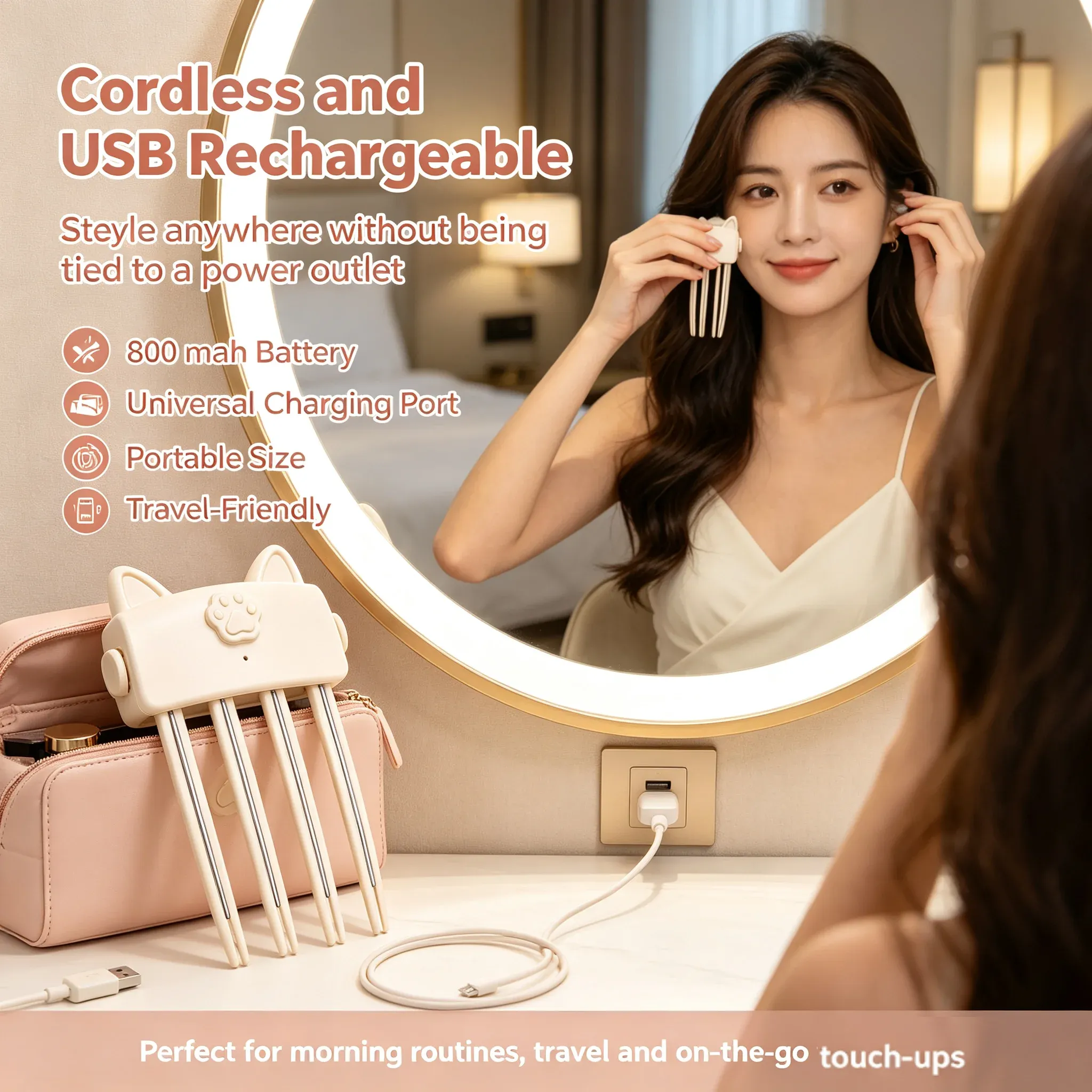 Peigne volumateur sans fil pour racines, brosse de coiffage rechargeable, outil de volume sûr pour des coiffures quotidiennes 2