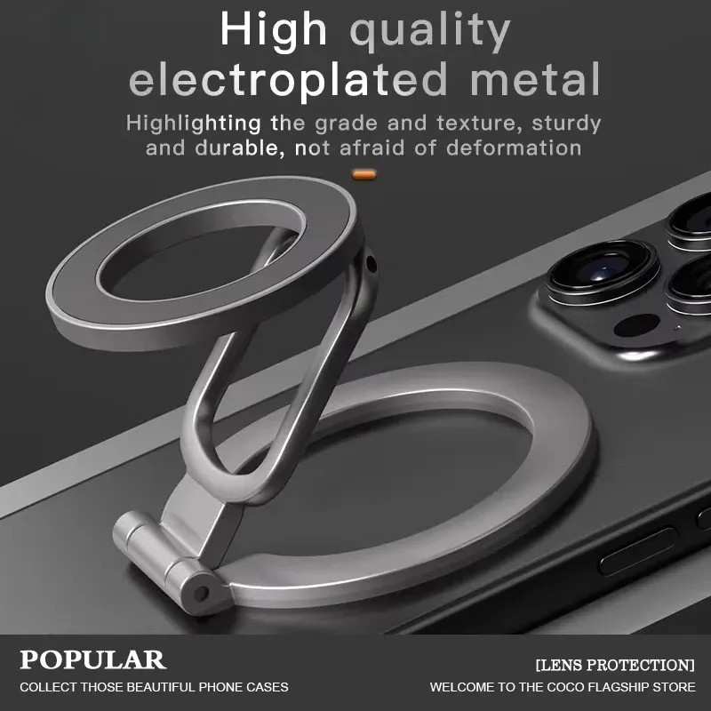 Support de téléphone magnétique double face avec anneau et béquille pour iPhone MagSafe 12 à 16, Pro Max, compatible support de voiture 2