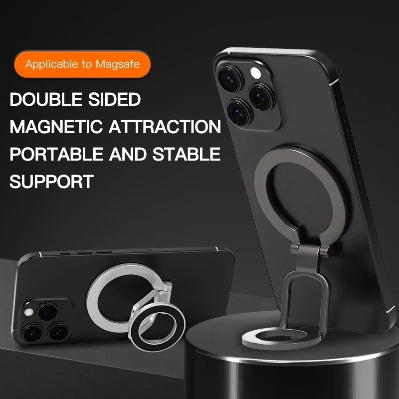 Support de téléphone magnétique double face avec anneau et béquille pour iPhone MagSafe 12 à 16, Pro Max, compatible support de voiture 3