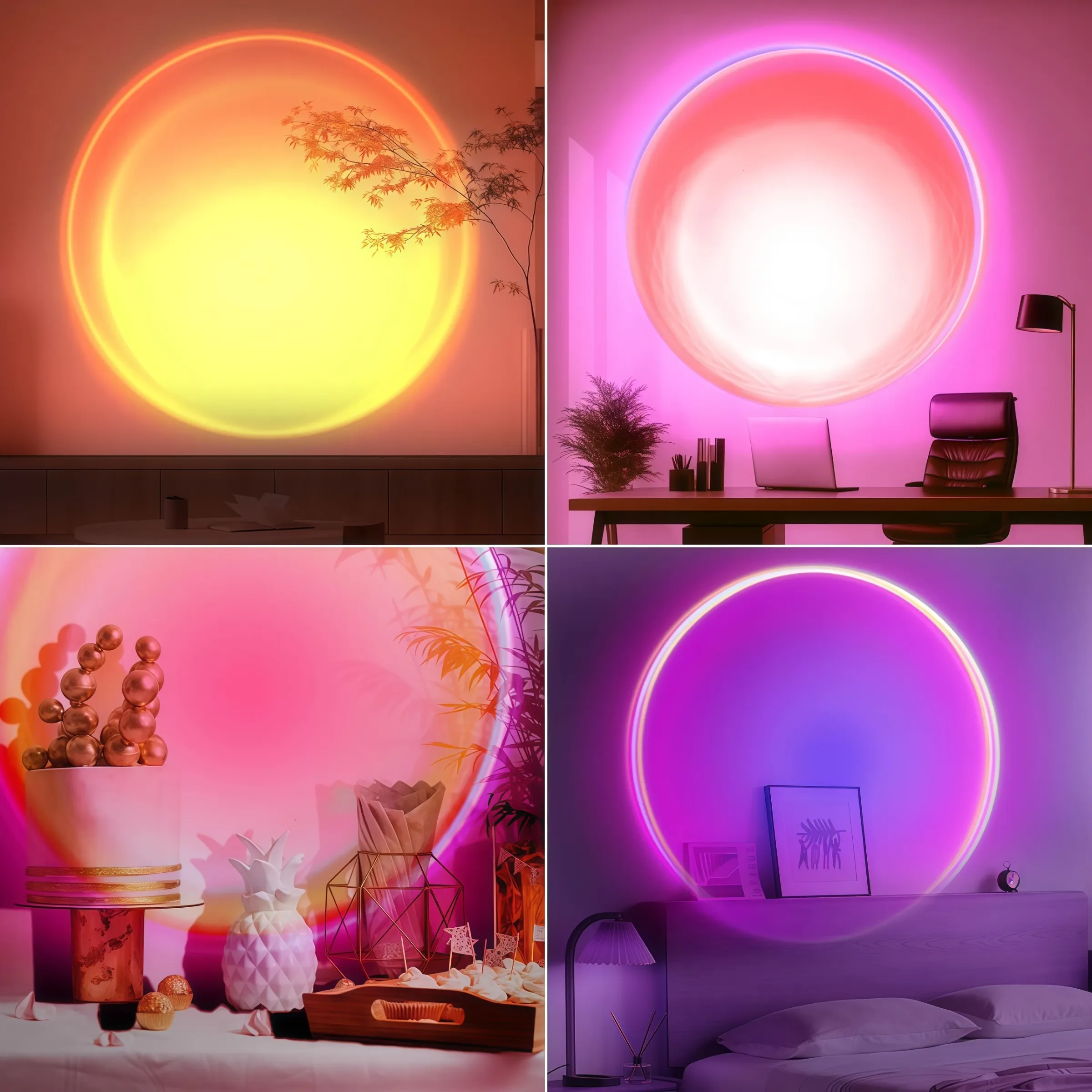 Projecteur de coucher de soleil, veilleuse LED multicolore à 16 couleurs changeantes, lampe de photographie pour selfie, décoration de fête et idée cadeau de Noël pour femme 4