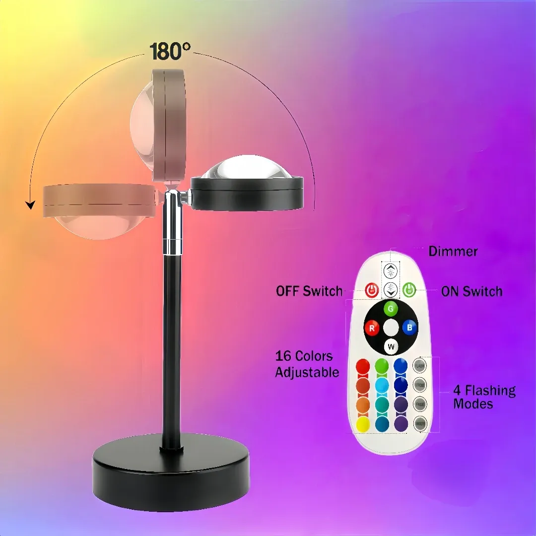 Projecteur de coucher de soleil, veilleuse LED multicolore à 16 couleurs changeantes, lampe de photographie pour selfie, décoration de fête et idée cadeau de Noël pour femme 6