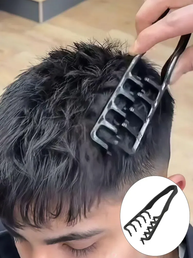 Peigne volumisant pour hommes en V, pince à cheveux pour modeler et texturiser, outil DIY pour coiffures volumineuses, frange et ligne de cheveux, idéal salon - Image 1