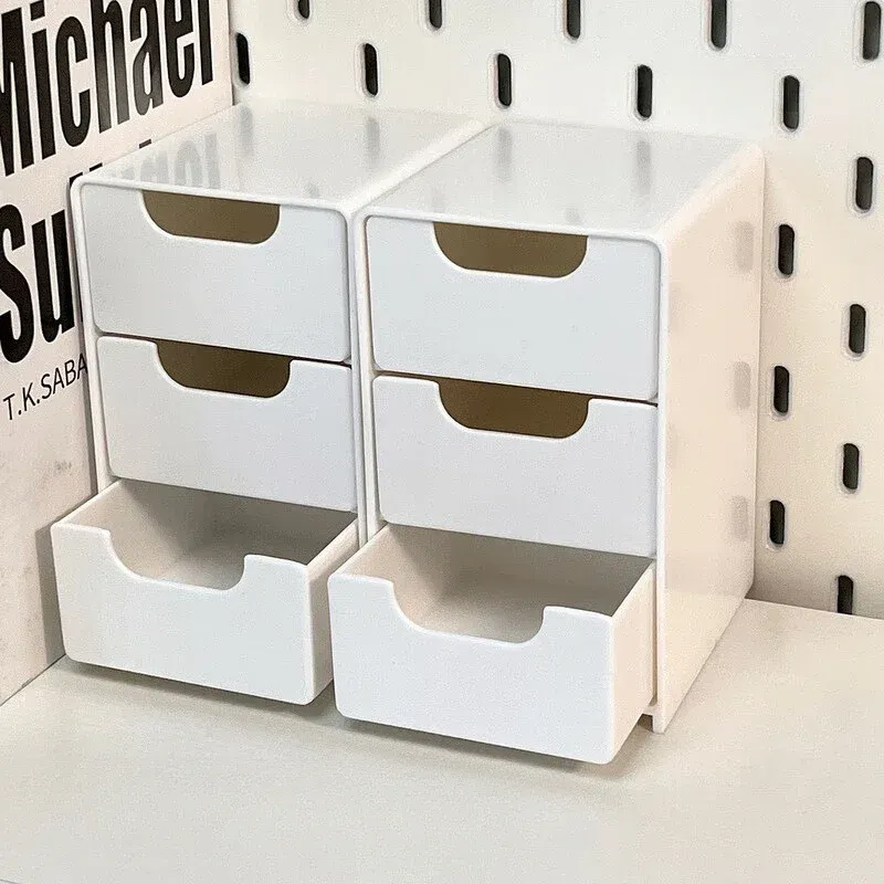 Organisateur de bureau élégant à 3 niveaux avec tiroirs – Idéal pour les fournitures de bureau, le rangement de bijoux et de cosmétiques – Boîte de rangement portable à compartiments