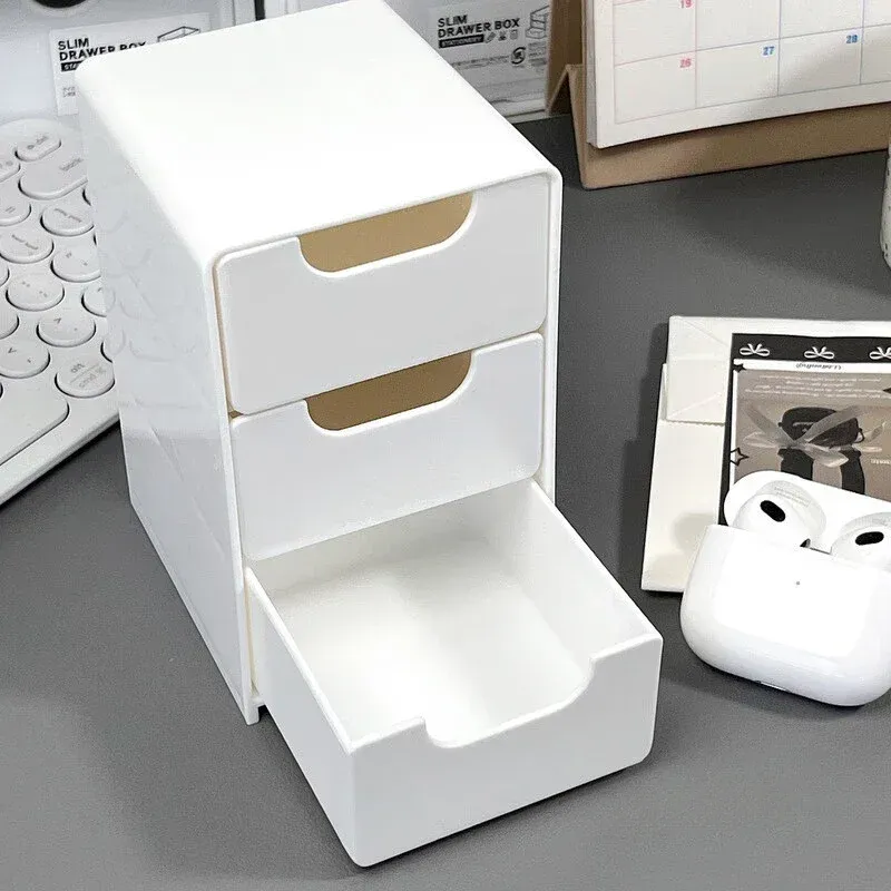 Organisateur de bureau élégant à 3 niveaux avec tiroirs – Idéal pour les fournitures de bureau, le rangement de bijoux et de cosmétiques – Boîte de rangement portable à compartiments 2