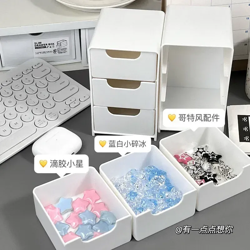Organisateur de bureau élégant à 3 niveaux avec tiroirs – Idéal pour les fournitures de bureau, le rangement de bijoux et de cosmétiques – Boîte de rangement portable à compartiments 4