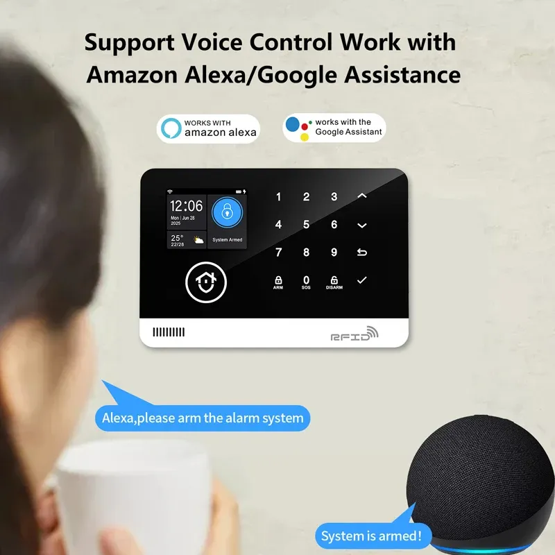 Tuya – Système d'alarme de sécurité intelligent pour la maison, Wi-Fi et GSM, clavier tactile, badge RFID, contrôle par application, volume réglable 2