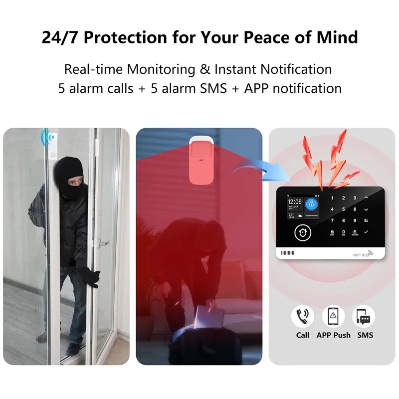 Tuya – Système d'alarme de sécurité intelligent pour la maison, Wi-Fi et GSM, clavier tactile, badge RFID, contrôle par application, volume réglable 4