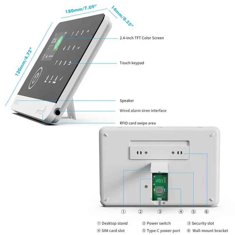 Tuya – Système d'alarme de sécurité intelligent pour la maison, Wi-Fi et GSM, clavier tactile, badge RFID, contrôle par application, volume réglable 5