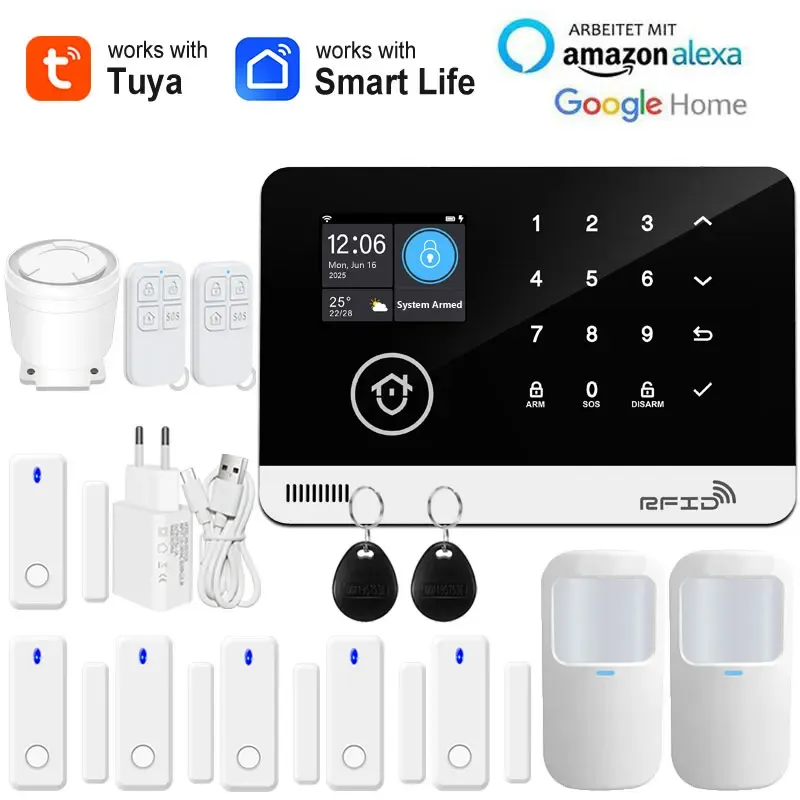Tuya – Système d'alarme de sécurité intelligent pour la maison, Wi-Fi et GSM, clavier tactile, badge RFID, contrôle par application, volume réglable 13