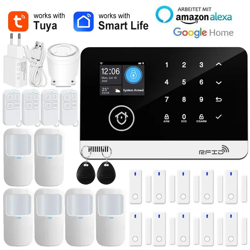 Tuya – Système d'alarme de sécurité intelligent pour la maison, Wi-Fi et GSM, clavier tactile, badge RFID, contrôle par application, volume réglable 7