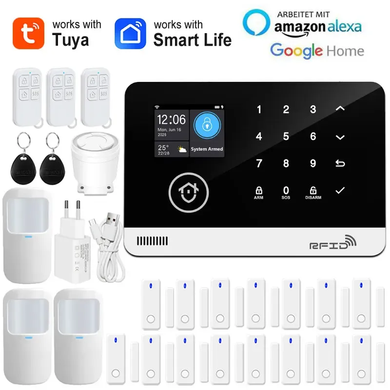 Tuya – Système d'alarme de sécurité intelligent pour la maison, Wi-Fi et GSM, clavier tactile, badge RFID, contrôle par application, volume réglable 9