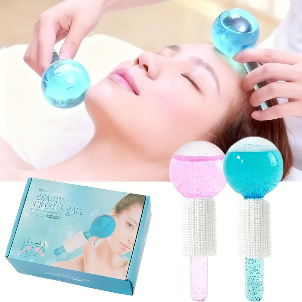 2 globes de glace réutilisables pour massage du visage, des yeux et du cou, rouleau rafraîchissant Gua Sha - Image 1