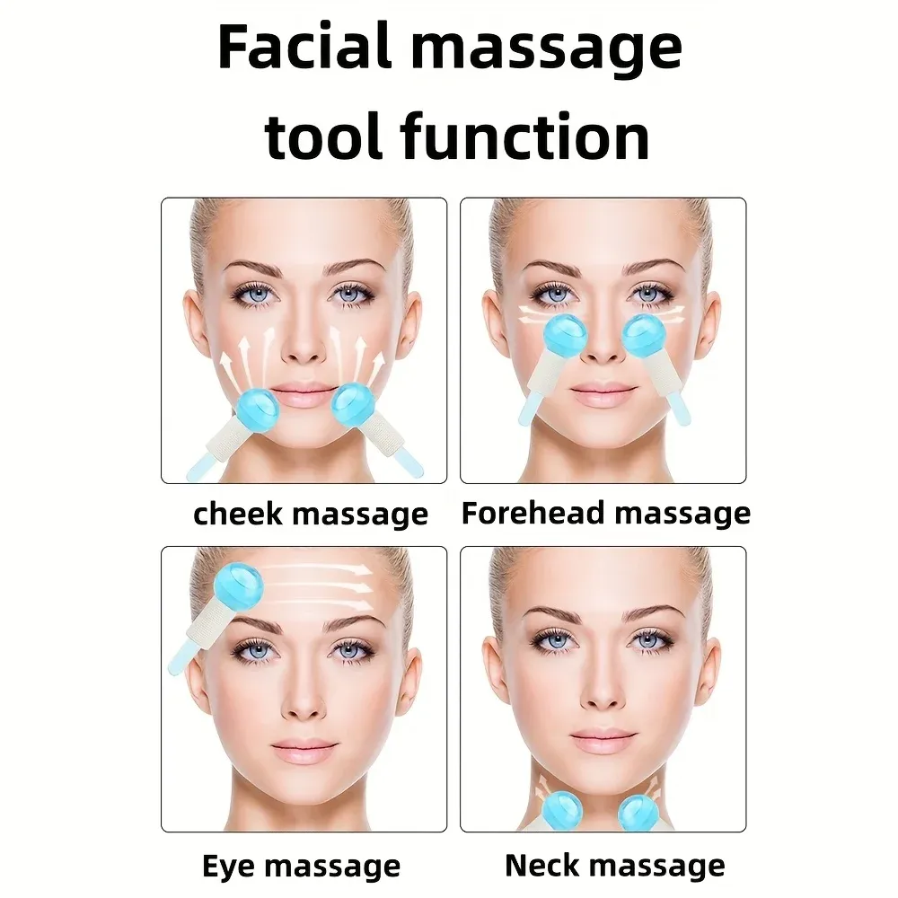 2 globes de glace réutilisables pour massage du visage, des yeux et du cou, rouleau rafraîchissant Gua Sha 3