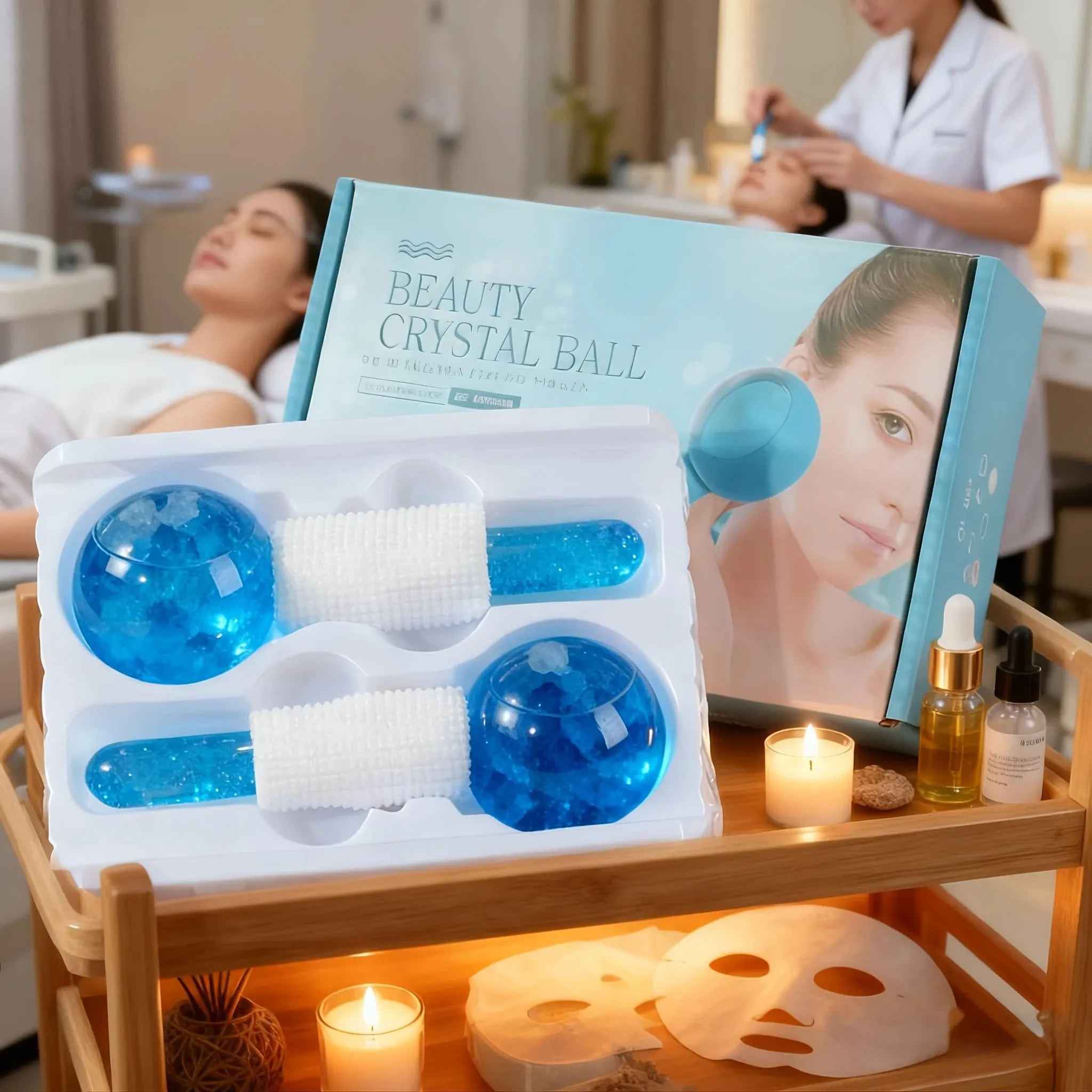 2 globes de glace réutilisables pour massage du visage, des yeux et du cou, rouleau rafraîchissant Gua Sha 8