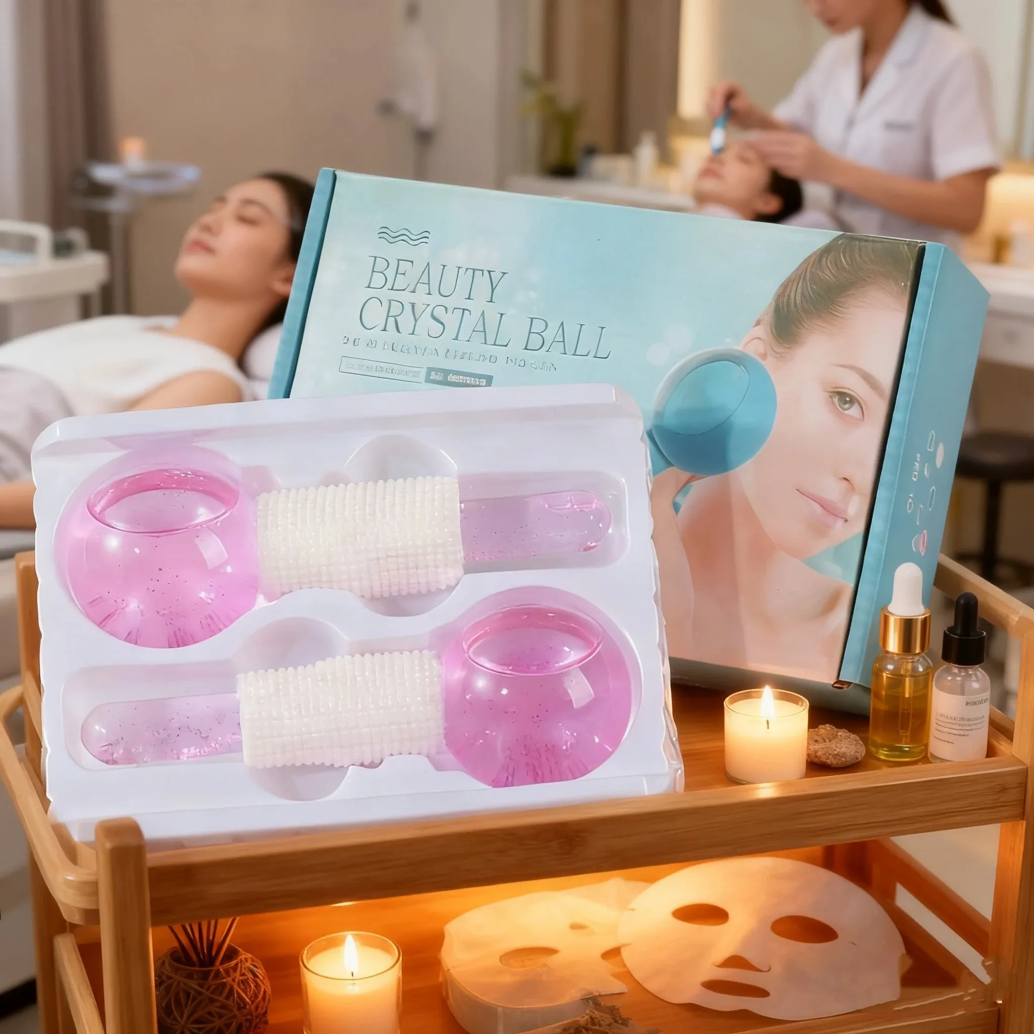 2 globes de glace réutilisables pour massage du visage, des yeux et du cou, rouleau rafraîchissant Gua Sha 7