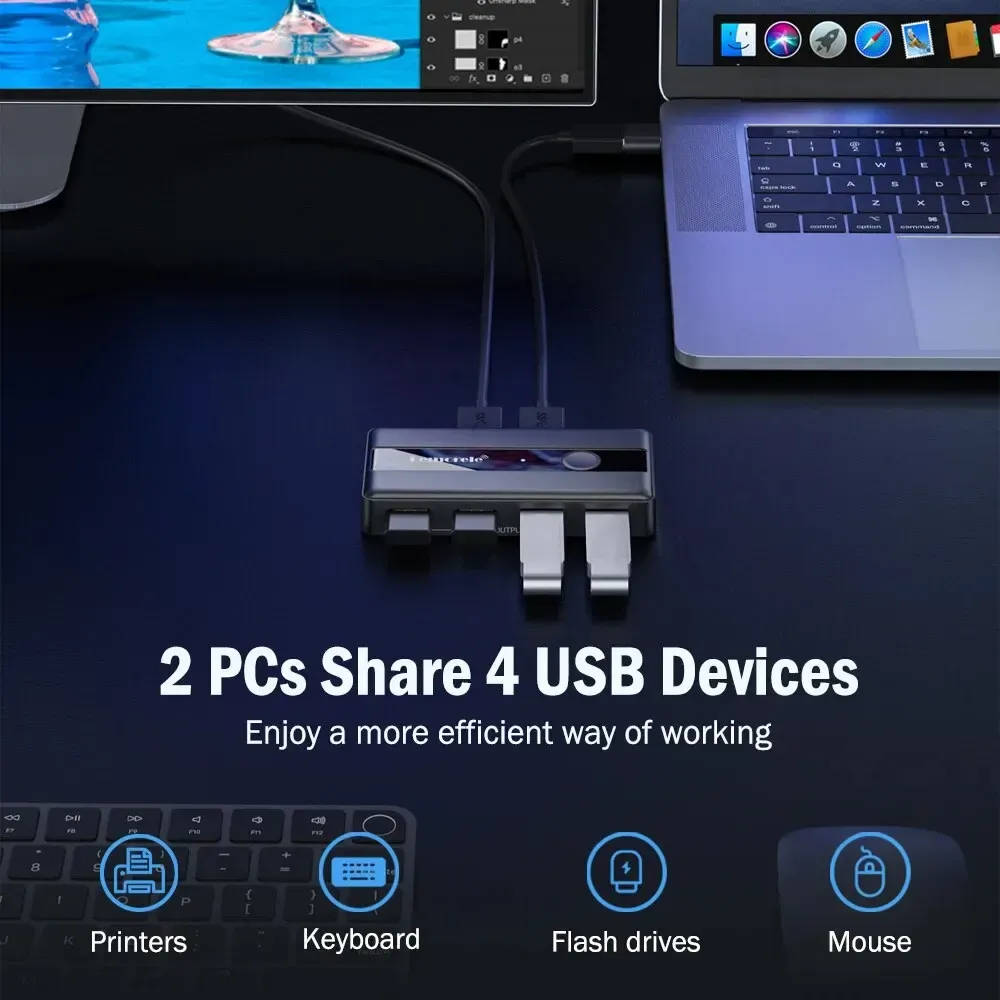 Commutateur KVM USB 3.0, 2 entrées 4 sorties, adaptateur de commutateur d'imprimante pour clavier d'ordinateur 2