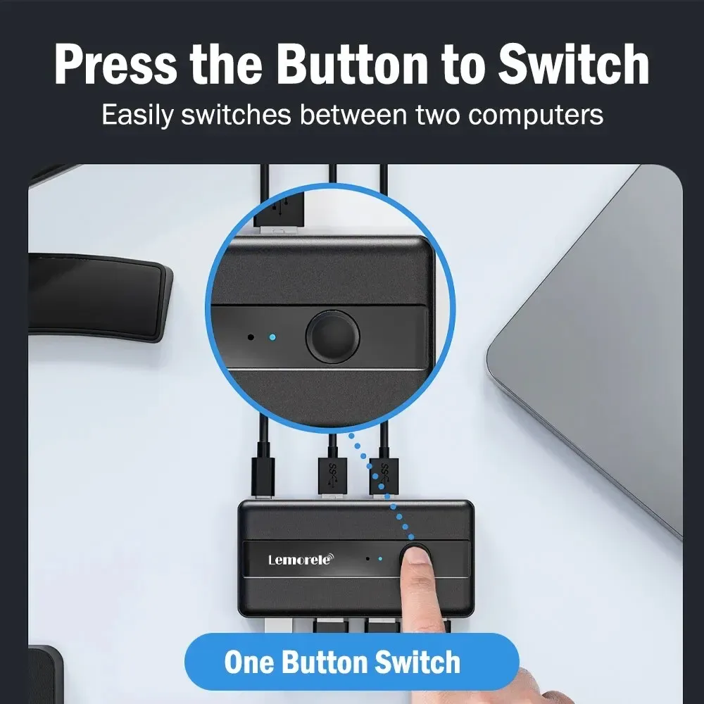 Commutateur KVM USB 3.0, 2 entrées 4 sorties, adaptateur de commutateur d'imprimante pour clavier d'ordinateur 3