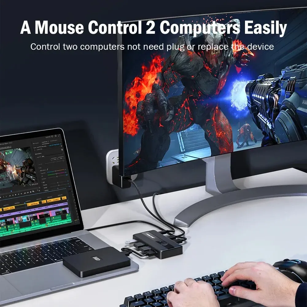 Commutateur KVM USB 3.0, 2 entrées 4 sorties, adaptateur de commutateur d'imprimante pour clavier d'ordinateur 4