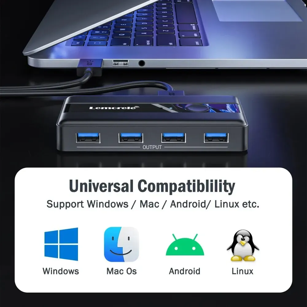 Commutateur KVM USB 3.0, 2 entrées 4 sorties, adaptateur de commutateur d'imprimante pour clavier d'ordinateur 6