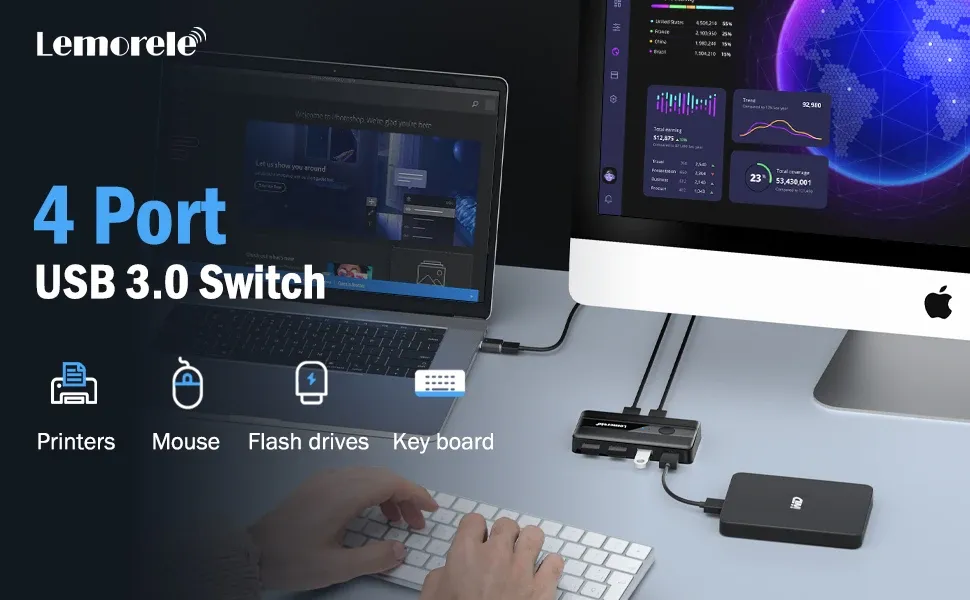 Commutateur KVM USB 3.0 sur un bureau moderne