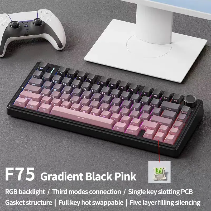 Clavier mécanique de jeu AULA F75 RGB personnalisé, disposition 75 %, gravure latérale, montage à joint, 80 touches, touches PBT dégradées 10