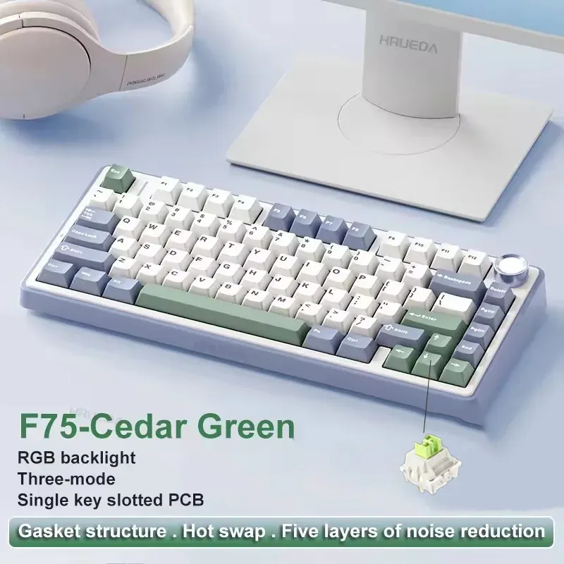 Clavier mécanique de jeu AULA F75 RGB personnalisé, disposition 75 %, gravure latérale, montage à joint, 80 touches, touches PBT dégradées 9