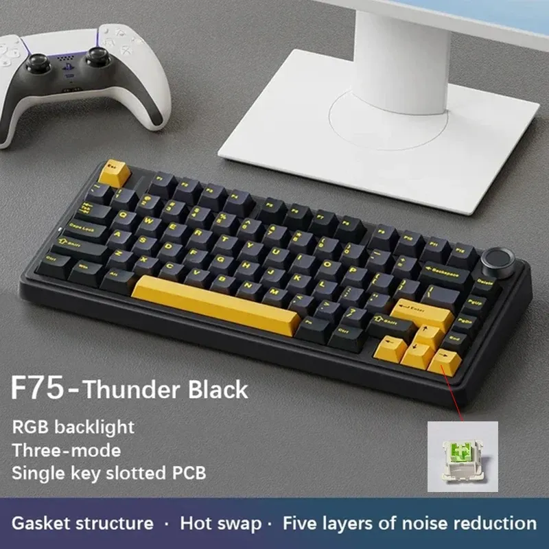 Clavier mécanique de jeu AULA F75 RGB personnalisé, disposition 75 %, gravure latérale, montage à joint, 80 touches, touches PBT dégradées 12