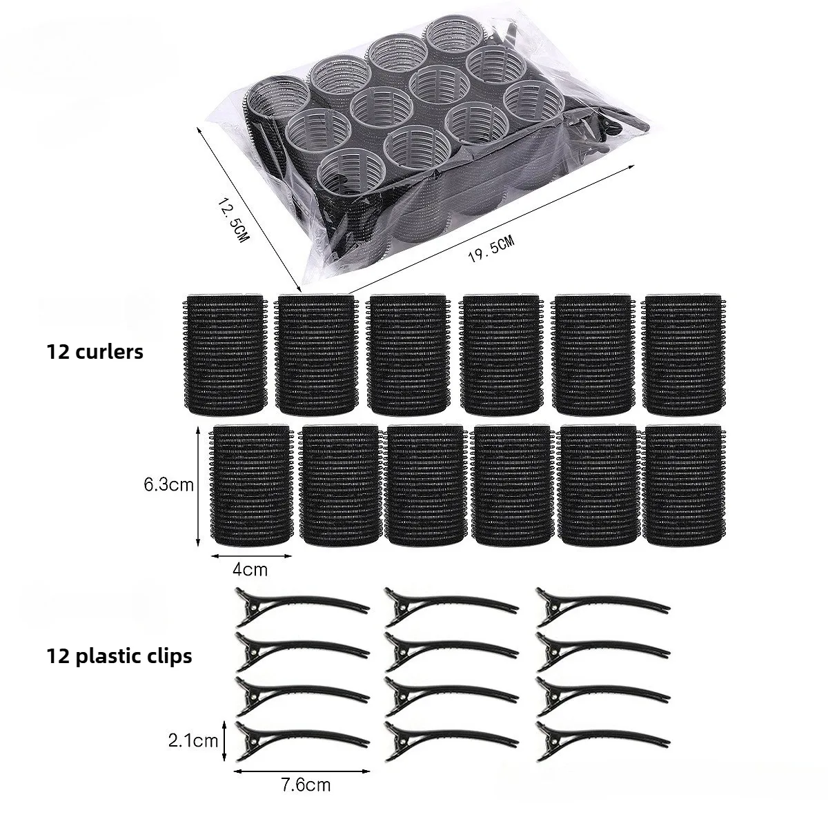 Ensemble de 12 bigoudis auto-agrippants sans chaleur avec crochets 4
