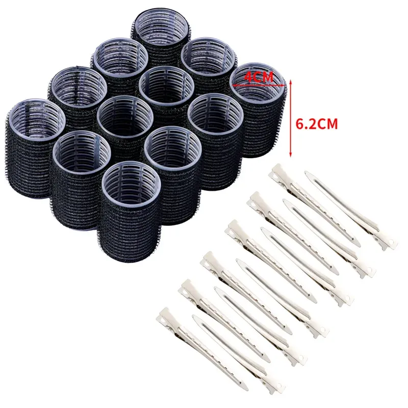 Ensemble de 12 bigoudis auto-agrippants sans chaleur avec crochets 6