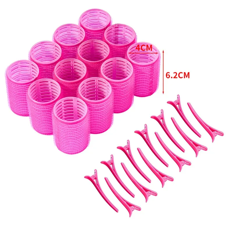 Ensemble de 12 bigoudis auto-agrippants sans chaleur avec crochets 12