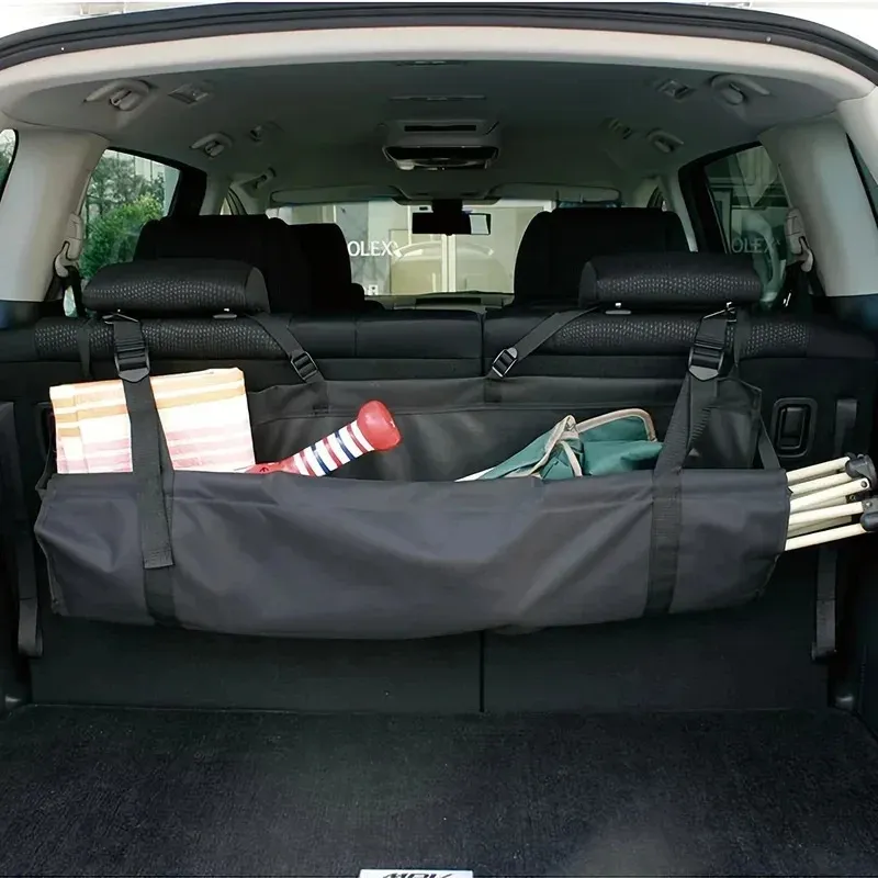 Organisateur de coffre de voiture haute capacité, sac de rangement pour siège arrière en tissu Oxford, filet de rangement multi-usage réglable pour dossier de siège, universel pour voitures 4