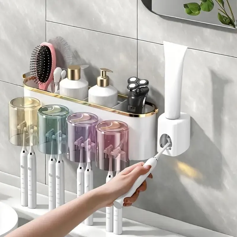 Porte-brosse à dents mural autocollant, boîte de rangement pour salle de bain, armoire à pharmacie et dortoir - Image 1