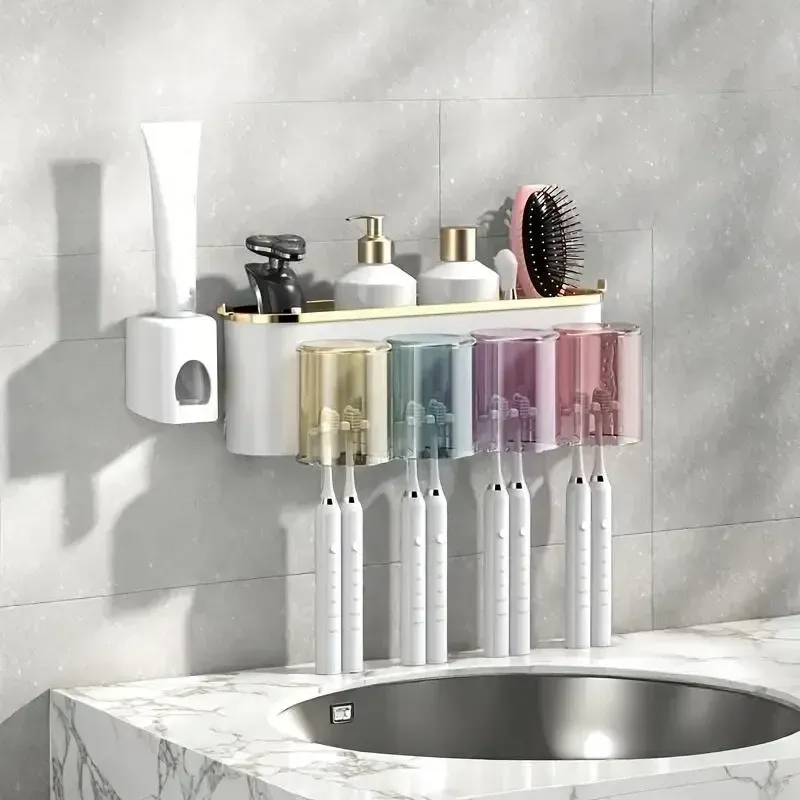 Porte-brosse à dents mural autocollant, boîte de rangement pour salle de bain, armoire à pharmacie et dortoir 2