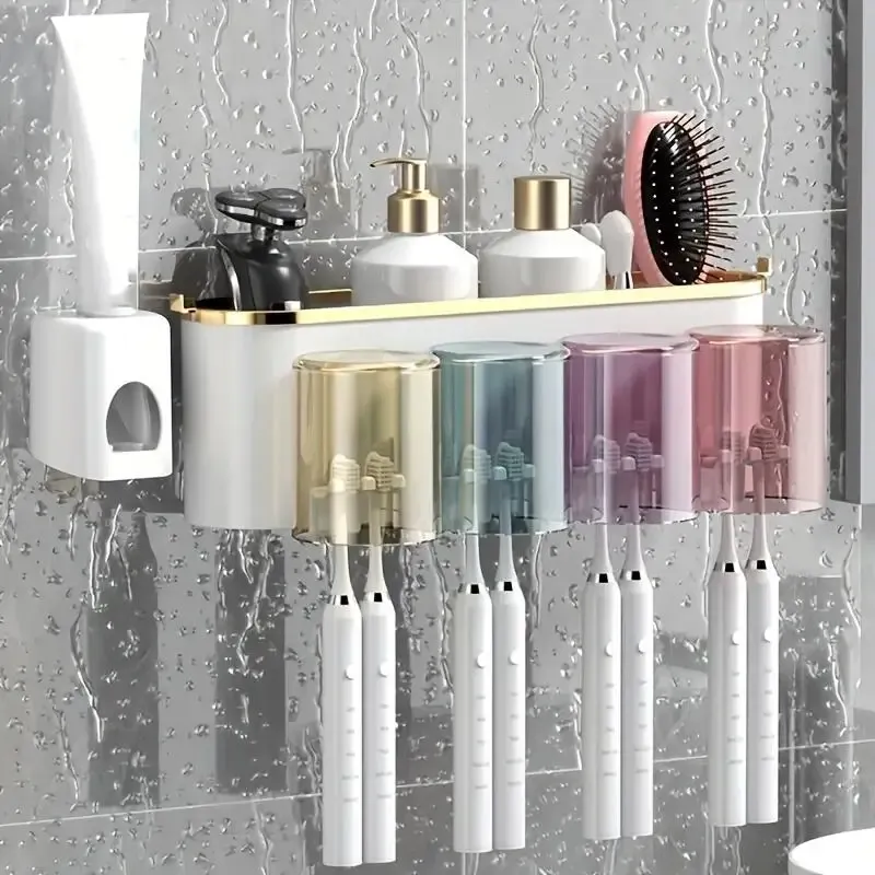 Porte-brosse à dents mural autocollant, boîte de rangement pour salle de bain, armoire à pharmacie et dortoir 4