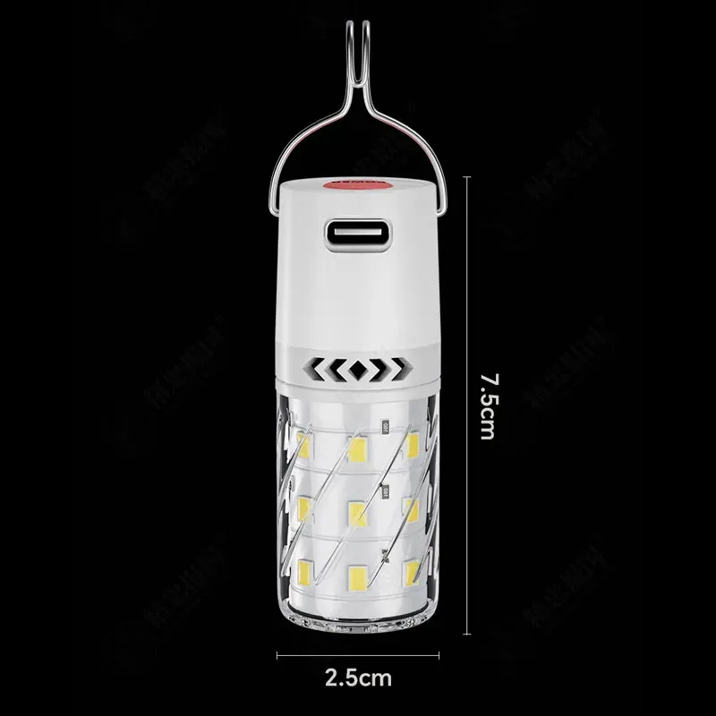 Lanterne de camping LED rechargeable, lampe de secours portable avec crochet de fixation 7