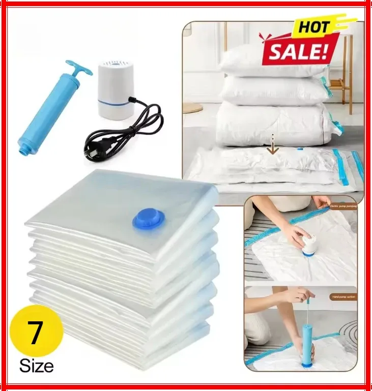 Sacs sous vide réutilisables et pliables pour vêtements, transparents et compressibles, grand format de voyage - Image 1