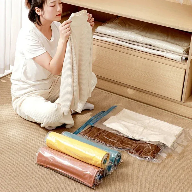 Sacs sous vide réutilisables et pliables pour vêtements, transparents et compressibles, grand format de voyage 3